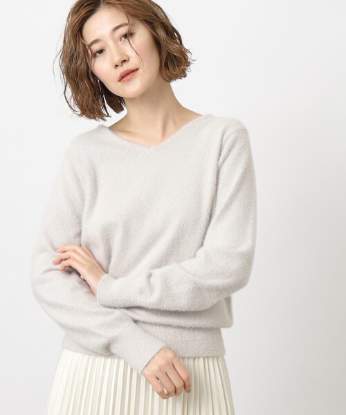 grove(グローブ)の「◆ラメフェザーVネックニット(ニット/セーター・レディース・ライトグレー系9/ブルー/ナチュラル/オフホワイト・02/03/05/01/04)」の4枚目の写真