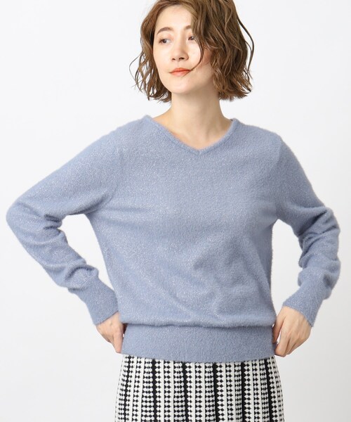grove(グローブ)の「◆ラメフェザーVネックニット(ニット/セーター・レディース・ライトグレー系9/ブルー/ナチュラル/オフホワイト・02/03/05/01/04)」の22枚目の写真
