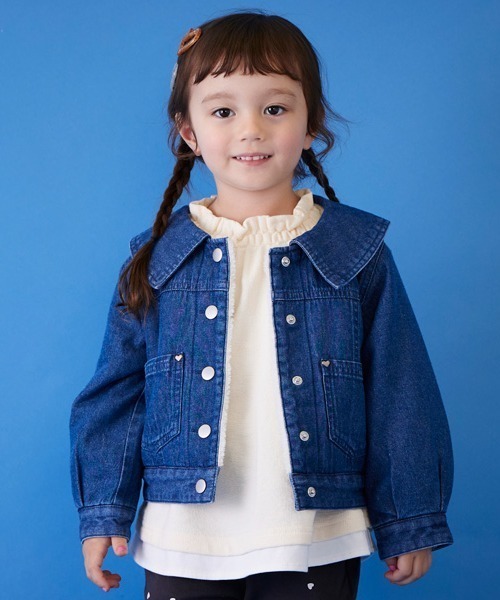 petit main(プティマイン)の「衿デニムジャケット(デニムジャケット・キッズ・ブラック/ブルー・90cm/110cm/130cm/120cm/100cm/80cm)」の2枚目の写真