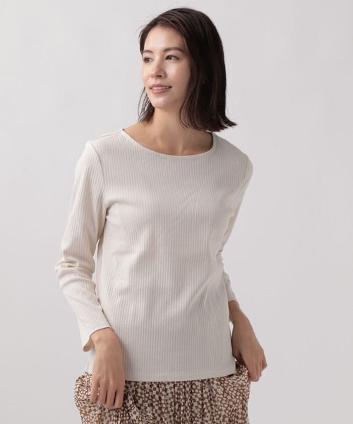 Elura（エルーラ）の「シルケットリブクループルオーバー（Tシャツ/カットソー・レディース・ブラック/ホワイト/ネイビー/ピンクベージュ・LARGE/MEDIUM）」の2枚目の写真