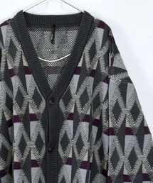 おしゃれスタ（オシャレスタ）の「総柄ジオメトリックジャガードバルーンスリーブVネックカーディガン【IR】（カーディガン/ボレロ・メンズ）」