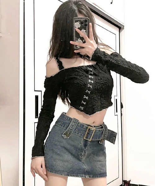 Mayree（メイリー）の「【Mayree】デニム ミニスカート ベルトセット（デニムスカート・レディース・ブラック/ブルー・SMALL/MEDIUM/LARGE）」の9枚目の写真