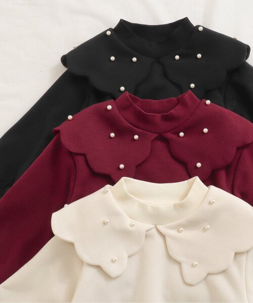apres les cours（アプレレクール）の「【あったか】裏シャギースカラップ衿トレーナー（スウェット・キッズ・アイボリー/ワインレッド/ブラック・80/130/110/140/90/100/120）」の8枚目の写真