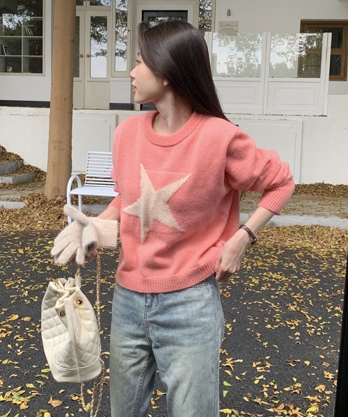Mayree(メイリー)の「【Mayree】スター 星 ニット セーター(ニット/セーター・レディース・ブルー/ピンク/ブラック・FREE)」の3枚目の写真