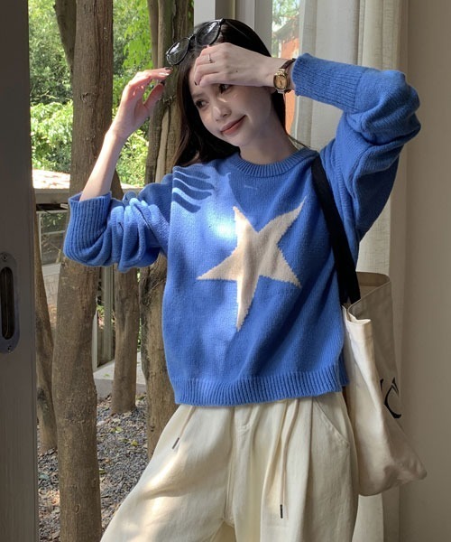 Mayree(メイリー)の「【Mayree】スター 星 ニット セーター(ニット/セーター・レディース・ブルー/ピンク/ブラック・FREE)」の5枚目の写真