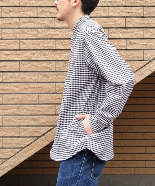 DANTON（ダントン）の「DANTON/ダントン　バンドカラーシャツロングスリーブ　チェック＆ストライプ　BAND COLLAR SHIRT LONGSLEEVE CHECK＆STRIPE（メンズ）　DT-B0280 OXP（シャツ/ブラウス・メンズ・ブラック/サックスブルー/ブラック系その他2/オリーブ・42/44/40）」の16枚目の写真