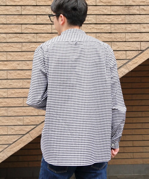 DANTON（ダントン）の「DANTON/ダントン　バンドカラーシャツロングスリーブ　チェック＆ストライプ　BAND COLLAR SHIRT LONGSLEEVE CHECK＆STRIPE（メンズ）　DT-B0280 OXP（シャツ/ブラウス・メンズ・ブラック/サックスブルー/ブラック系その他2/オリーブ・42/44/40）」の17枚目の写真