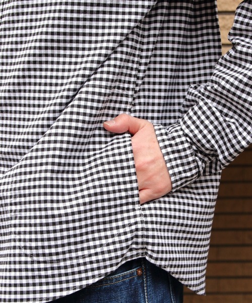 DANTON（ダントン）の「DANTON/ダントン　バンドカラーシャツロングスリーブ　チェック＆ストライプ　BAND COLLAR SHIRT LONGSLEEVE CHECK＆STRIPE（メンズ）　DT-B0280 OXP（シャツ/ブラウス・メンズ・ブラック/サックスブルー/ブラック系その他2/オリーブ・42/44/40）」の15枚目の写真