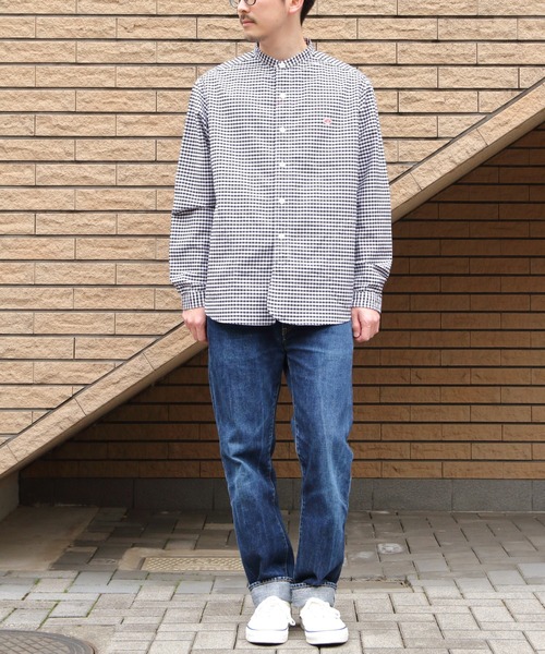 DANTON（ダントン）の「DANTON/ダントン　バンドカラーシャツロングスリーブ　チェック＆ストライプ　BAND COLLAR SHIRT LONGSLEEVE CHECK＆STRIPE（メンズ）　DT-B0280 OXP（シャツ/ブラウス・メンズ・ブラック/サックスブルー/ブラック系その他2/オリーブ・42/44/40）」の18枚目の写真
