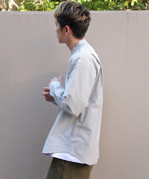 DANTON(ダントン)の「DANTON/ダントン バンドカラーシャツロングスリーブ チェック&ストライプ BAND COLLAR SHIRT LONGSLEEVE CHECK&STRIPE(メンズ) DT-B0280 OXP(シャツ/ブラウス・メンズ・ブラック/サックスブルー/ブラック系その他2/オリーブ・42/44/40)」の13枚目の写真
