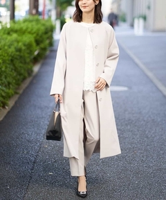 【新品未使用】anysis ロングコート　ノーカラー　L　ベージュ セール】ウールライクノーカラー ロングコート（ノーカラーコート