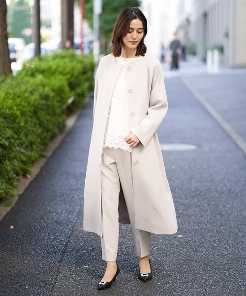 a.v.v(アーヴェヴェ)の「【2WAY】ノーカラーロングコート(ノーカラーコート・レディース・ネイビー/ライトグレー・34/38/40/42/36)」の4枚目の写真