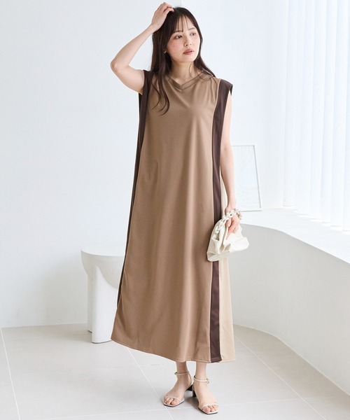 LAVEANGE(ラビアンジェ)の「【洗える】バイカラーノースリーブワンピース(ワンピース・レディース・ブラック/ネイビー/ベージュ/ブラウン・5L/4L/3L/LL/M)」の16枚目の写真