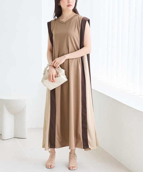 LAVEANGE(ラビアンジェ)の「【洗える】バイカラーノースリーブワンピース(ワンピース・レディース・ブラック/ネイビー/ベージュ/ブラウン・5L/4L/3L/LL/M)」の15枚目の写真