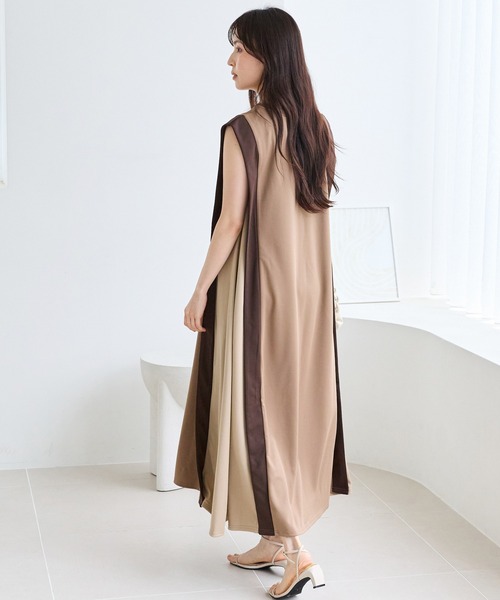 LAVEANGE(ラビアンジェ)の「【洗える】バイカラーノースリーブワンピース(ワンピース・レディース・ブラック/ネイビー/ベージュ/ブラウン・5L/4L/3L/LL/M)」の11枚目の写真