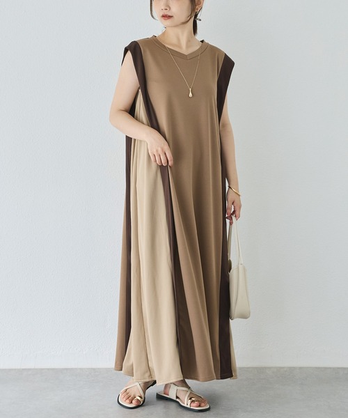 LAVEANGE(ラビアンジェ)の「【洗える】バイカラーノースリーブワンピース(ワンピース・レディース・ブラック/ネイビー/ベージュ/ブラウン・5L/4L/3L/LL/M)」の9枚目の写真