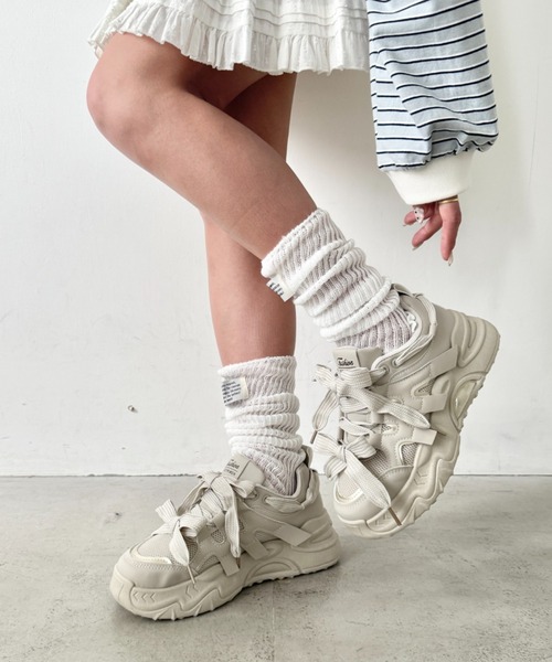 SOLLON.(ソルロン)の「ダブルリボンダッドソール厚底スニーカー(スニーカー・レディース・アイボリー/ブラック/ベージュ・23.5cm/24.5cm/22.5cm)」の6枚目の写真