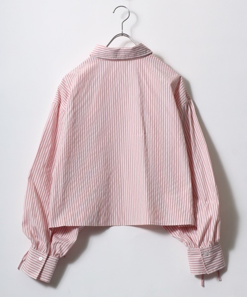Salong hameu(サロン ハミュー)の「ボリュームスリーブ ドロストリボン 長袖ストライプシャツ 無地シャツ レディース(シャツ/ブラウス・レディース・ピンク/ブルー/オフホワイト・M/L)」の14枚目の写真