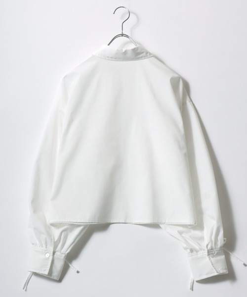 Salong hameu(サロン ハミュー)の「ボリュームスリーブ ドロストリボン 長袖ストライプシャツ 無地シャツ レディース(シャツ/ブラウス・レディース・ピンク/ブルー/オフホワイト・M/L)」の5枚目の写真