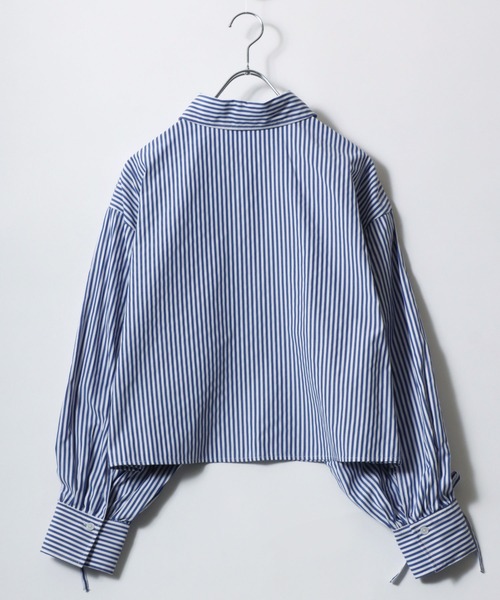 Salong hameu(サロン ハミュー)の「ボリュームスリーブ ドロストリボン 長袖ストライプシャツ 無地シャツ レディース(シャツ/ブラウス・レディース・ピンク/ブルー/オフホワイト・M/L)」の12枚目の写真