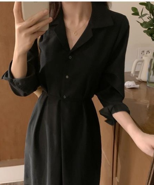 Jayro(ジャイロ)の「ウエストマーク開襟ロングワンピース(ワンピース・レディース・ベージュ/ブラック/ブルー・FREE)」の5枚目の写真