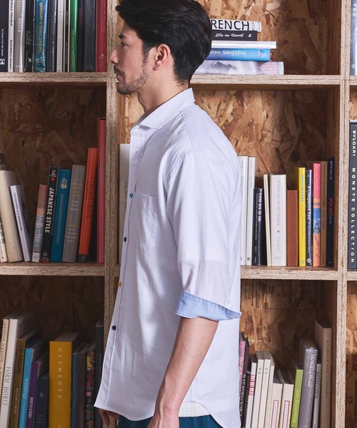 UNION STATION（ユニオンステーション）の「COOLMAX フレンチリネン 7分袖シャツ（シャツ/ブラウス・メンズ・サックスブルー/ピンク/ホワイト/ネイビー/ベージュ/カーキ・LL/S/L/M）」の8枚目の写真