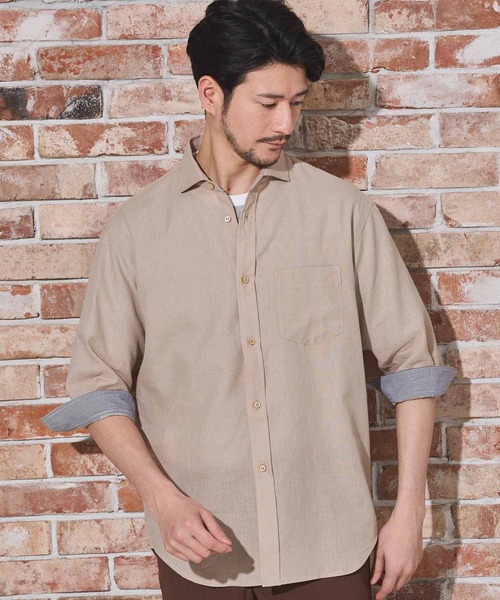 UNION STATION（ユニオンステーション）の「COOLMAX フレンチリネン 7分袖シャツ（シャツ/ブラウス・メンズ・サックスブルー/ピンク/ホワイト/ネイビー/ベージュ/カーキ・LL/S/L/M）」の12枚目の写真