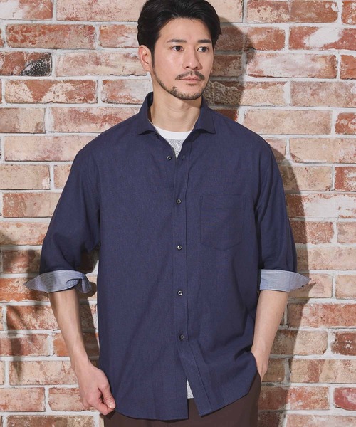 UNION STATION（ユニオンステーション）の「COOLMAX フレンチリネン 7分袖シャツ（シャツ/ブラウス・メンズ・サックスブルー/ピンク/ホワイト/ネイビー/ベージュ/カーキ・LL/S/L/M）」の17枚目の写真