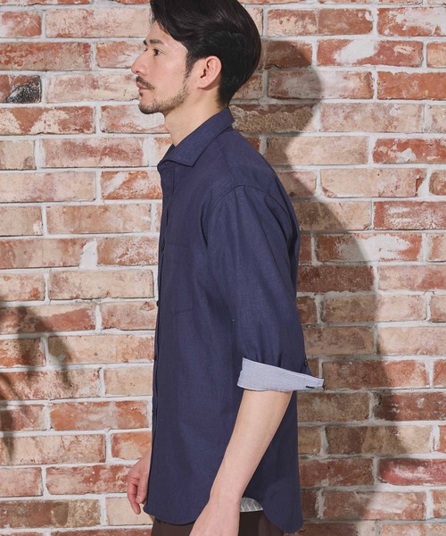 UNION STATION（ユニオンステーション）の「COOLMAX フレンチリネン 7分袖シャツ（シャツ/ブラウス・メンズ・サックスブルー/ピンク/ホワイト/ネイビー/ベージュ/カーキ・LL/S/L/M）」の18枚目の写真