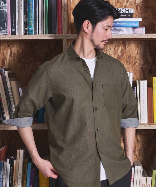 UNION STATION（ユニオンステーション）の「COOLMAX フレンチリネン 7分袖シャツ（シャツ/ブラウス・メンズ・サックスブルー/ピンク/ホワイト/ネイビー/ベージュ/カーキ・LL/S/L/M）」の21枚目の写真