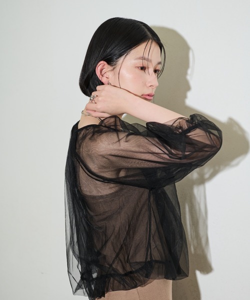 Shelly island(シェリーアイランド)の「チュールブルゾン(ノーカラージャケット・レディース・グレー/ブラック/ホワイト・M)」の12枚目の写真