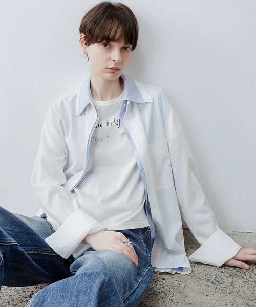 tageechita（タジチタ）の「【tageechita】レイヤード風ポケットシャツ（シャツ/ブラウス・レディース・オフホワイト/サックスブルー・L/M/S）」の2枚目の写真