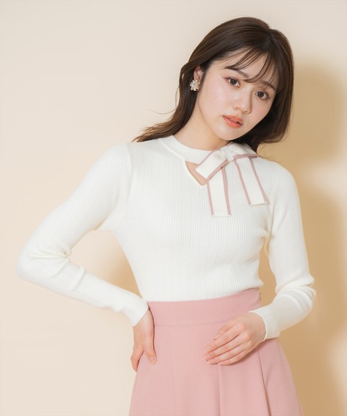 WILLSELECTION(ウィルセレクション)の「アシメリボンプルオーバー(ニット/セーター・レディース・ホワイト系その他/ブラック/オフホワイト・FREE)」の2枚目の写真