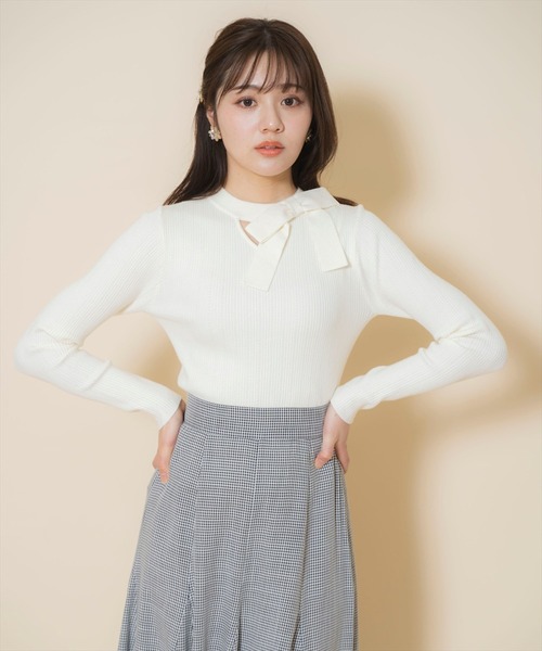 WILLSELECTION(ウィルセレクション)の「アシメリボンプルオーバー(ニット/セーター・レディース・ホワイト系その他/ブラック/オフホワイト・FREE)」の6枚目の写真