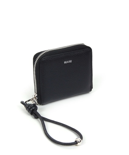 Beau're(ヴュレ)の「BEAURE ヴュレ カウレザー ハンドストラップ 付き バイカラー ラウンド ミニ ウォレット(財布・レディース・グレイッシュベージュ/ピンクベージュ/シルバー/ブラック/アイボリー/ペールイエロー/ゴールド/ブルー/ライラック/シルバー系その他/ブラック×ブラック・FREE)」の4枚目の写真