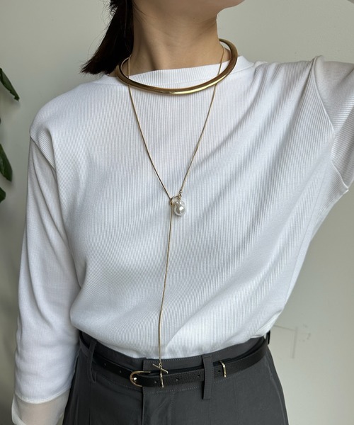 DouDou(ドゥドゥ)の「パールパーツスラッシュネックレス(ネックレス・レディース・シルバー/ゴールド・FREE)」の3枚目の写真