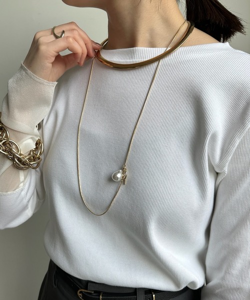 DouDou(ドゥドゥ)の「パールパーツスラッシュネックレス(ネックレス・レディース・シルバー/ゴールド・FREE)」の9枚目の写真