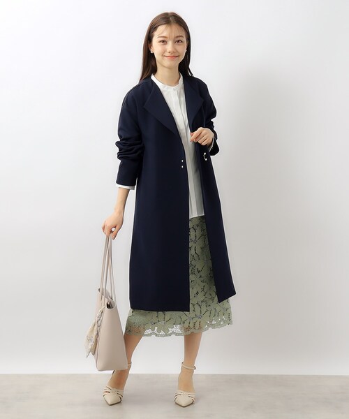 index（インデックス）の「◆ベルト付き ノーカラーコート【洗える/ストレッチ/イージーアイロン/防シワ】（ノーカラーコート・レディース・ライトオレンジ系/ナチュラル/ネイビー・36/38/40/42）」の17枚目の写真