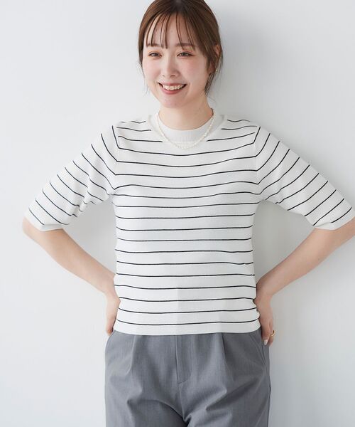 le.coeur blanc（ルクールブラン）の「5分袖ボーダーニットプルオーバー（ニット/セーター・レディース・ホワイト系その他/ブラック系その他/ブルー系その他4/グレー系その他・38）」の20枚目の写真