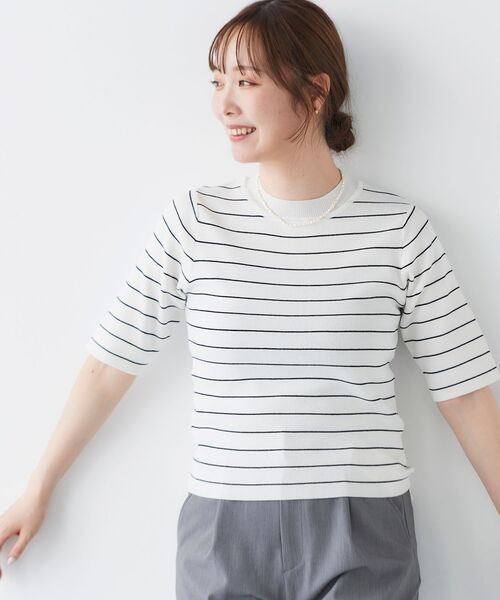 le.coeur blanc（ルクールブラン）の「5分袖ボーダーニットプルオーバー（ニット/セーター・レディース・ホワイト系その他/ブラック系その他/ブルー系その他4/グレー系その他・38）」の21枚目の写真