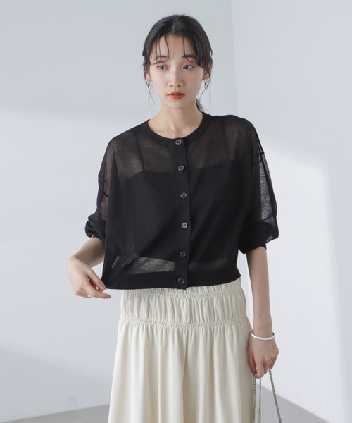 NANO universe（ナノユニバース）の「クロップドシアーニットカーディガン（カーディガン/ボレロ・レディース・ブラック/ホワイト/ピンク・FREE）」の10枚目の写真