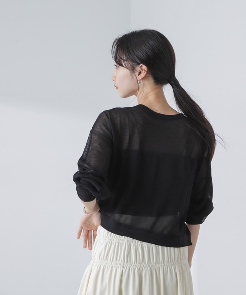 NANO universe（ナノユニバース）の「クロップドシアーニットカーディガン（カーディガン/ボレロ・レディース・ブラック/ホワイト/ピンク・FREE）」の12枚目の写真