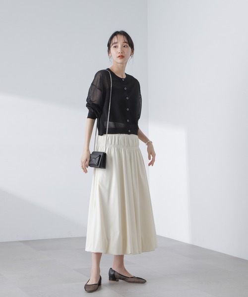 NANO universe（ナノユニバース）の「クロップドシアーニットカーディガン（カーディガン/ボレロ・レディース・ブラック/ホワイト/ピンク・FREE）」の14枚目の写真