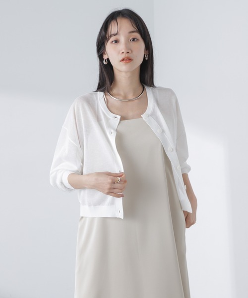 NANO universe（ナノユニバース）の「クロップドシアーニットカーディガン（カーディガン/ボレロ・レディース・ブラック/ホワイト/ピンク・FREE）」の17枚目の写真