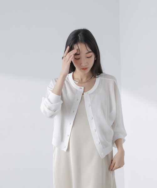 NANO universe（ナノユニバース）の「クロップドシアーニットカーディガン（カーディガン/ボレロ・レディース・ブラック/ホワイト/ピンク・FREE）」の18枚目の写真