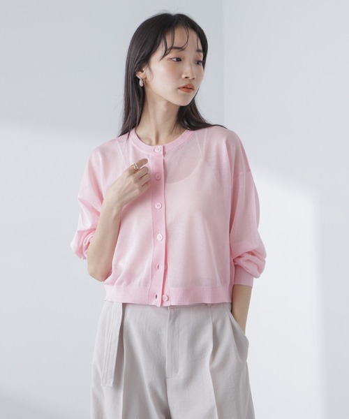 NANO universe（ナノユニバース）の「クロップドシアーニットカーディガン（カーディガン/ボレロ・レディース・ブラック/ホワイト/ピンク・FREE）」の22枚目の写真