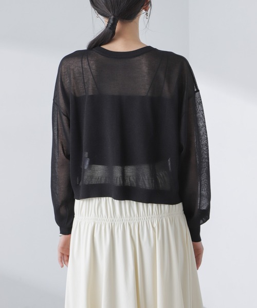 NANO universe（ナノユニバース）の「クロップドシアーニットカーディガン（カーディガン/ボレロ・レディース・ブラック/ホワイト/ピンク・FREE）」の5枚目の写真