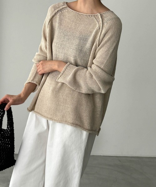 CANAL JEAN（キャナルジーン）の「El mar　ラグランサマーニット（ニット/セーター・レディース・グリーン/アイボリー/ベージュ・ONE SIZE）」の18枚目の写真