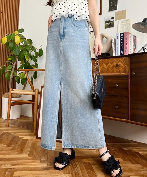 diante ロールスリットデニムスカート スリットデニムスカート ハイウエスト デニムスカート スリット