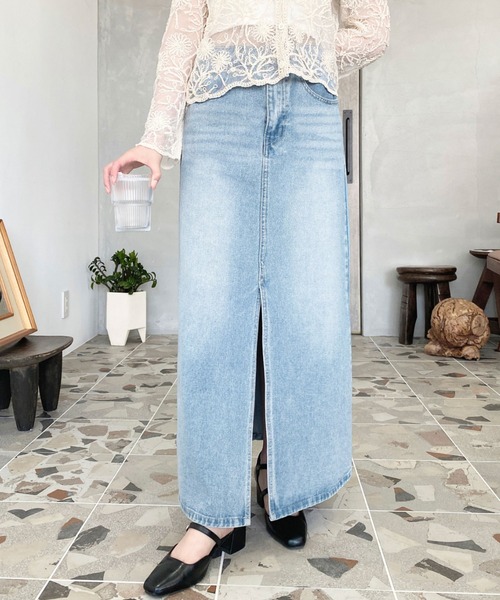 MSGM フロントスリットテニムミティスカト 3641MDD234L247268 82 フロントスリットロングデニムスカート | ファッション通販
